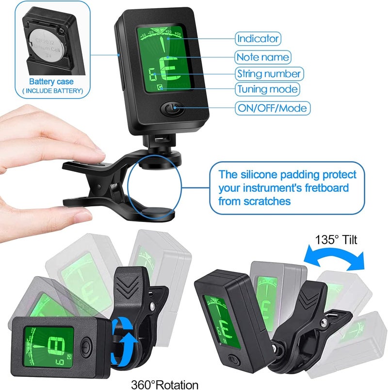 DOMMI Guitar Capo, Guitar Picks, Guitar Accessories with Guitar Tuner, Capo for Acoustic Guitar, Bass, Buzzing-Free, Quick Release, Guitar Tuner Clip on for Guitar, Violin, Bass, Ukulele Chromatic, Rosewood - Image 5
